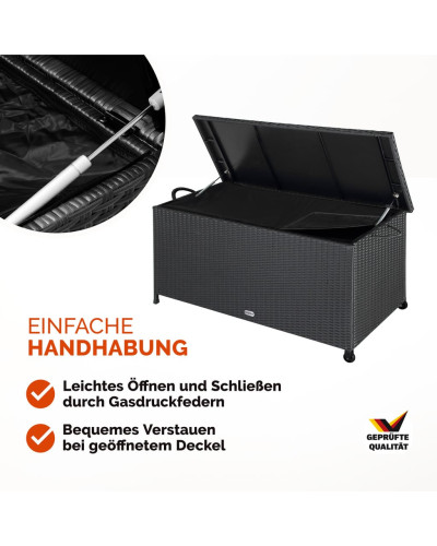 Gartenbox Polyrattan 270L Schwarz mit Rollen